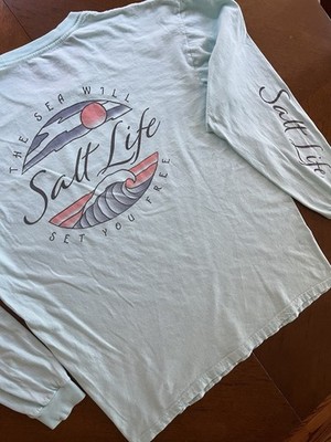 Salt Life Aruba Blue LS T-shirt  Tranquil Tides  Adult Large ~ 100% Cotton 