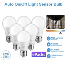 4/6 Pack A19 LED Dusk to Dawn Sensor Outdoor Light Bulbs 800LM 5000K Daylight