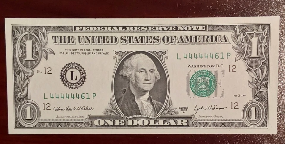 Rare Pair! US $1 Bank Notes 2003A Super Repeater Fancy Serials UNC Matching Pair - Image 2 of 4