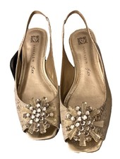 Anne Klein Iflex golden Shoes Square Toe Slingback jewels at toe 6.5