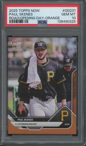 2025 Topps Now Road To Opening Day Orange Paul Skenes /25 Gem Mint PSA 10