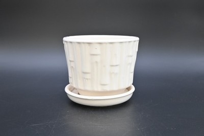 Vintage McCoy Pottery White Bamboo Flower Pot Attached Saucer #0373