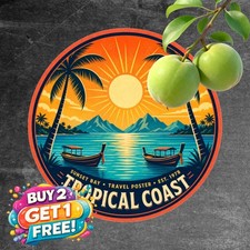 Tropical Island Sunset Palm Trees Round Metal Sign Ocean Beach Tin Plaque 8x