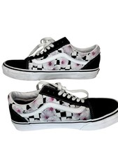 VANS Old Skool Women s Low Top Canvas Sneakers Black/White Pink Floral Lace-Up