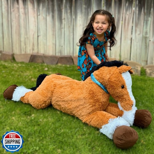 Tezituor 4 piedi marrone cavallo peluche giocattolo, abbracciare morbido cavallo peluche cuscino - Foto 3 di 5