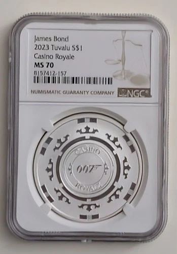 2023 TUVALU SILVER 1OZ JAMES BOND CASINO ROYALE COIN NGC MS70 SKU 8157412-157