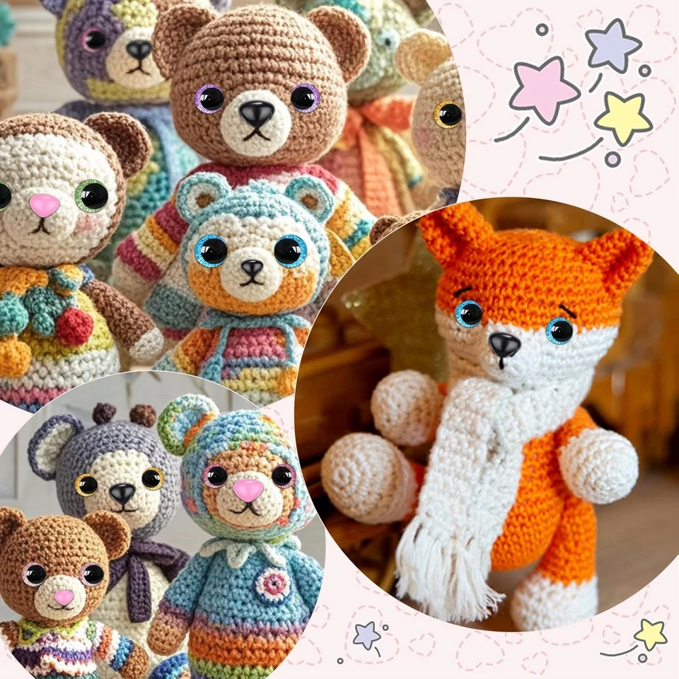 160 piezas Ojos de seguridad para ganchillo 12-35 mm 3D Luna Seguridad Ojos y narices para Foto 4 de 4