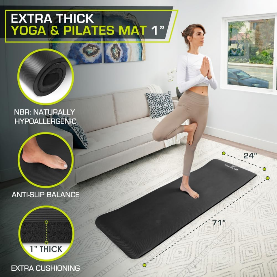 1 in and 1/2In Extra Thick Yoga Pilates Exercise Mat, Padded Workout ...