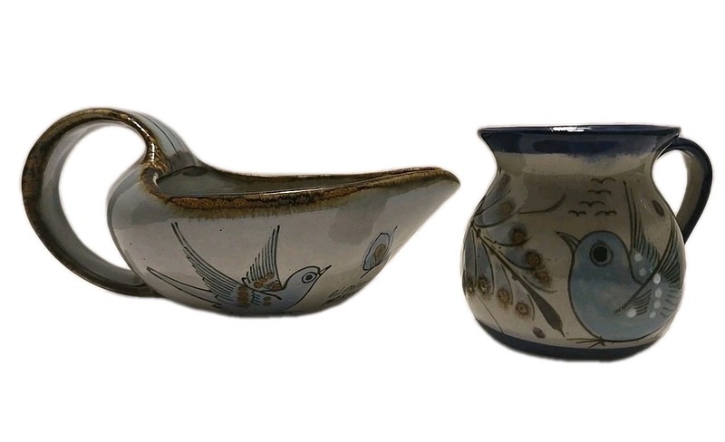 Ken Edward's Studios Tonala Gravy Boat, Coffee Cup El Palomar Mexico, 2pc Set!