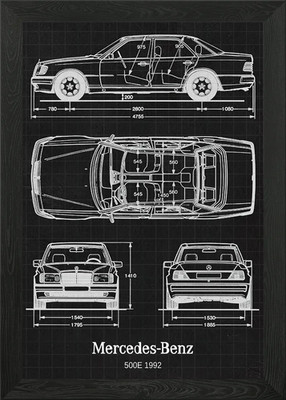 MercedesBenz 500E 1992 Gerahmtes Wandbild Poster Leinwanddruck Bild