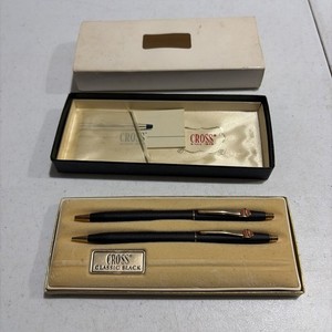 Vintage Gulf Oil Company Cross #2501 Classic Black Ball Pen & Pencil Set w/Box