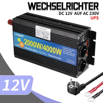 LVYUAN 2000W 4000W Wechselrichter Spannungswandler DC 12V auf 230V Reiner Sinus mit UPS