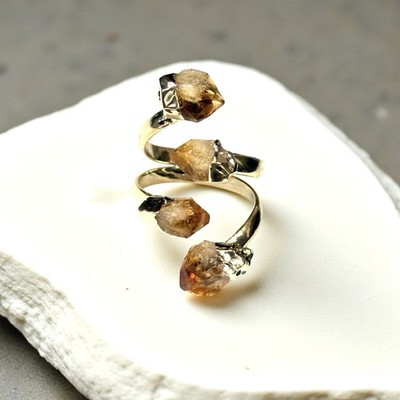Verschiedene - Citrin Ring mit Rüschenschliff Stein 10 kt GP größenverstellbar NEU