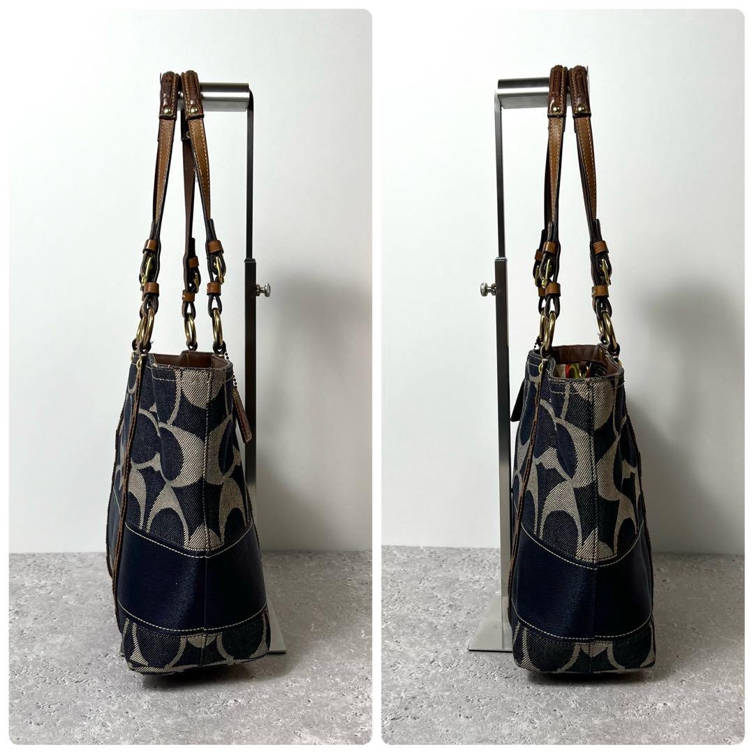 Coach Legacy Denim Signature Tote Bag Indigo Leather Gold