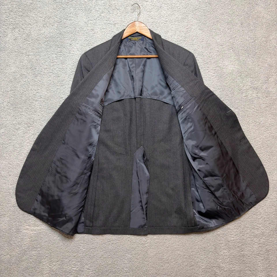 VTG Brooks Brothers Makers Wool Suit Men 46L 38 Gray Herringbone Premium Classic - Image 3 of 4