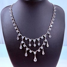 Vintage Clear Rhinestone Festoon Necklace Silver Tone Open Back 15.5 Choker Vintage Clear Rhinestone Festoon Necklace Silver Tone Open Back 15.5 Choker