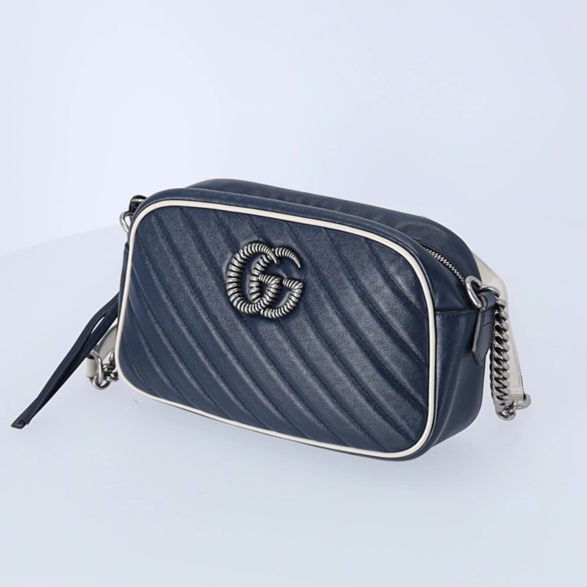 GUCCI GG Marmont Shoulder Bag 447632 Navy Cream Leather | eBay