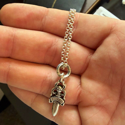 Chrome Hearts 925 Sterling Silver Dagger Pendant Cable Chain Necklace Lobster