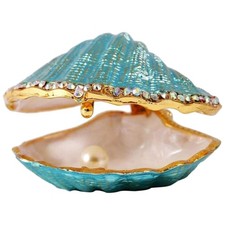 Metal Glass Trinket Box Seashell Design