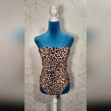 Womens Strapless bandeau leopard/cheetah print swim suit/bathing suit LARGE