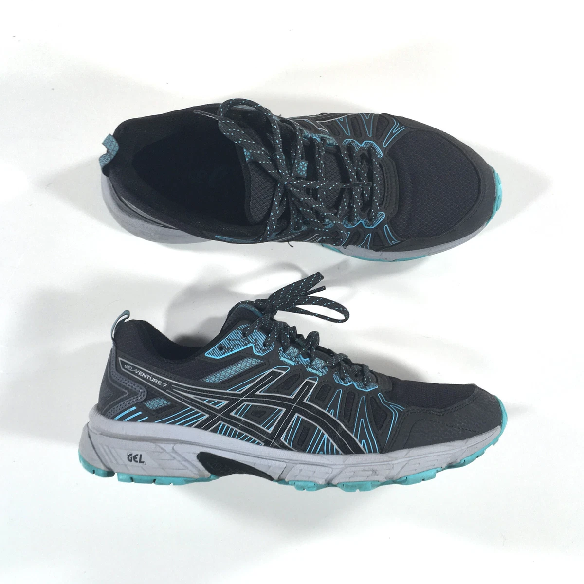 Asics Venture 7 Trail Shoes Womens 10 D Wide Black Blue | eBay