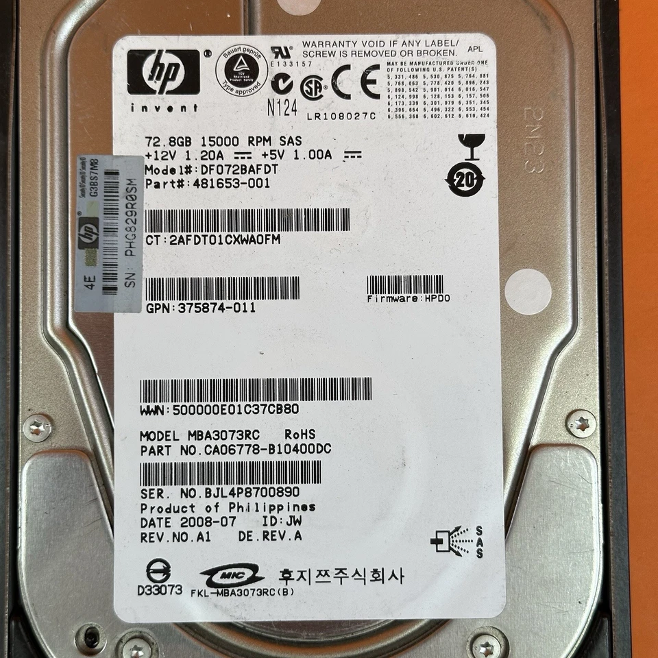 HP DF072BAFDT 72GB 15000RPM SAS Hot Swap 3.5" Internal HDD 376594-001 With Tray - Image 4 of 4