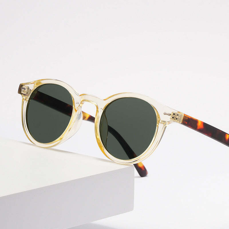 New Beige Nail Round Frame Sunglasses Retro Personality Trendy Sunglasses For Wo