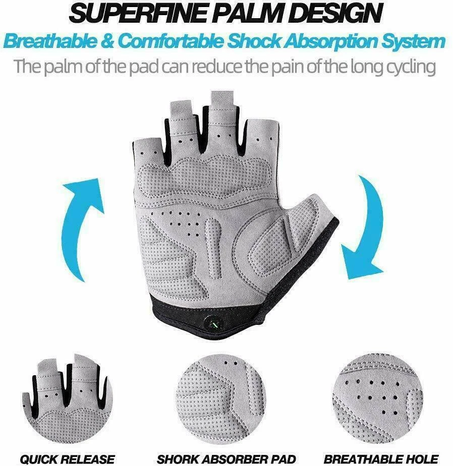 ROCKBROS Half Finger Sports Bike Cycling Gloves Fingerless Non-Slip Shockproof - image 3 of 4