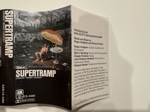 Supertramp Crisis? What Crisis? Cassette Tape 1975 U.S. Release Classic Rock - Foto 4 di 7