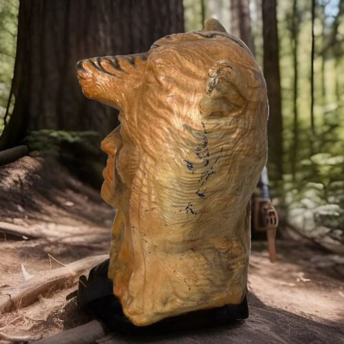 Vintage Native American Chief Bear Head Bust Statue Swirl Layered Clay Resin - Picture 7 of 15