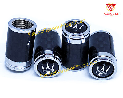 Maserati Silber Trident Und Schwarz Backgrd Carbon Faser Reifen Ventil Kappen