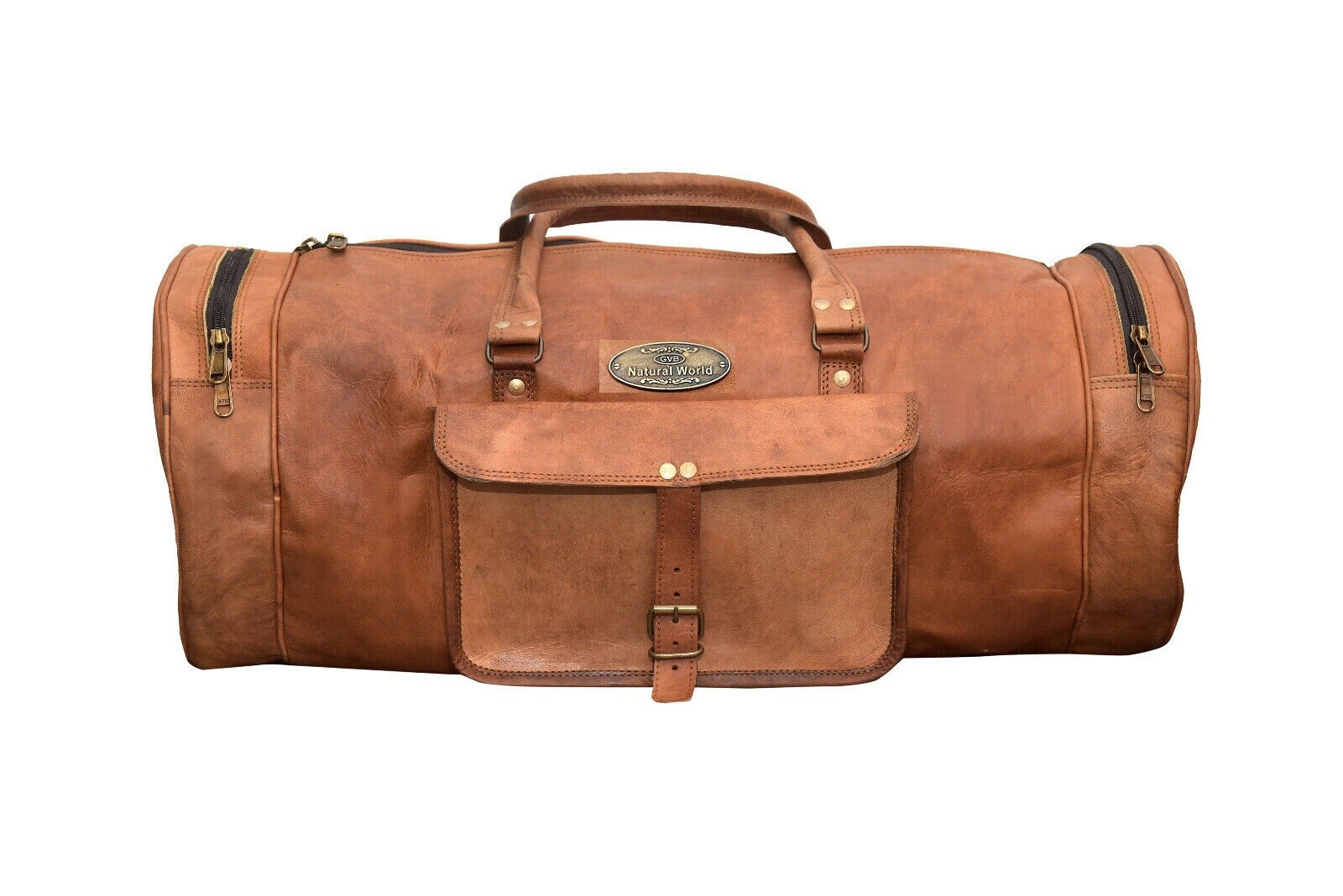 Bolsa De Viaje Gimnasio Vintage De Cuero Con Cremallera Handmade Brown 30" Nueva