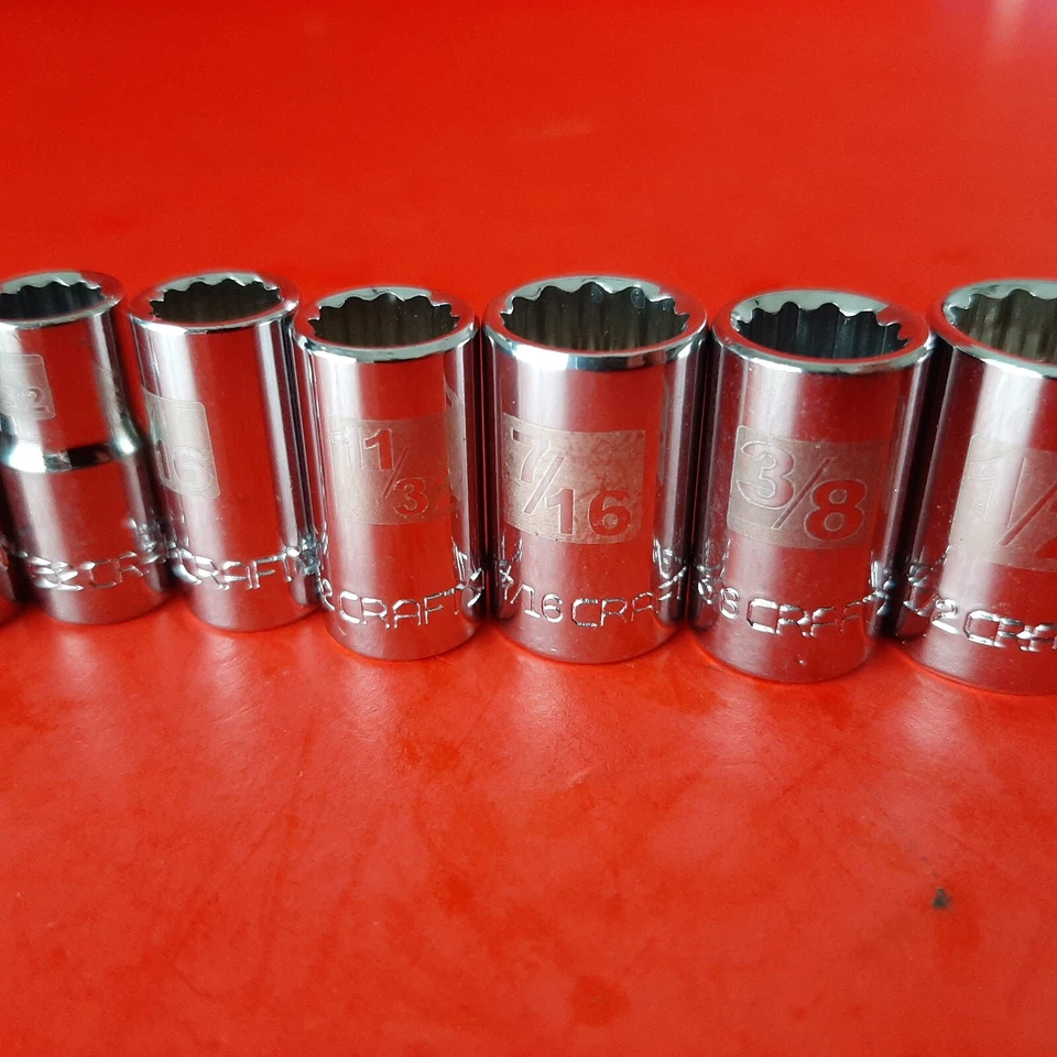 NEW 3/16 to 9/16" Easy Read Craftsman 12 Point 1/4" Drive SAE Shallow Socket Set - Image 3 of 4