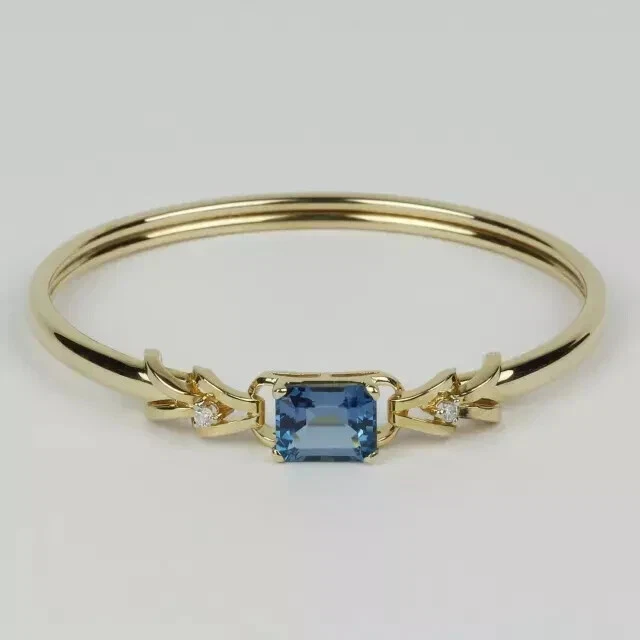 3 Ct Emerald Cut Lab Created Blue Topaz Women Bracelet in 14K Yellow Gold Plated - Image 4 of 4