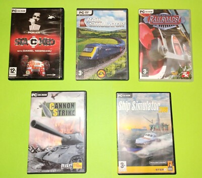 Lot 5 Pc Games Poker Stacked Rail Ship Simulator 2008 Railroads Cannon Strike