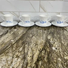 Set of 4 Corelle Corning Ware Celestial Blue Cups & Saucers Good Condition 🇺🇸