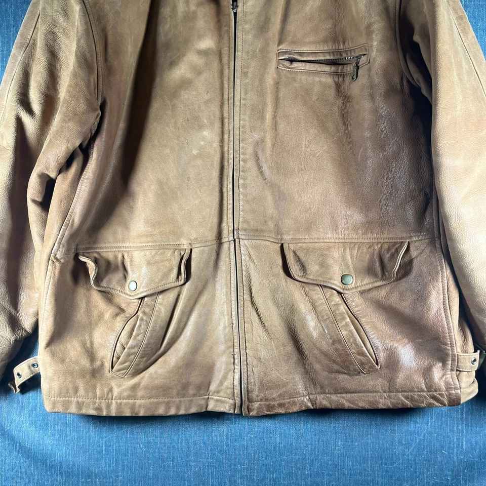 Chaqueta Lord Taylor Hombre Marrón Manga Larga Cremallera Completa Bolsillos Talla L Cuero Genuino Foto 3 de 4