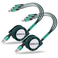 2Pack Multi USB Charger Cable Retractable 3 in 1 Multiple Charging Cord Adapt...