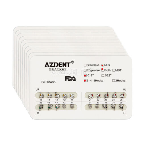 10 paquetes de soportes ortopédicos dentales AZDENT mini/estándar MBT/roth 022/018 ganchos 3 4 5 - Imagen 22 de 23