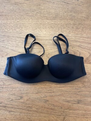 PINK Victoria's Secret Black Script 32D Wear Everywhere Push Up Strapless Bra