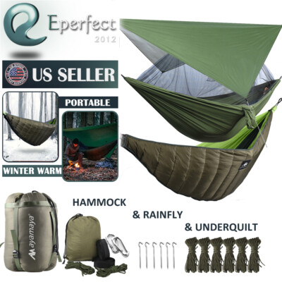Camping Hammock Rain Fly Tarp Underquilt Cover With Mosquito Net Waterproof Tent