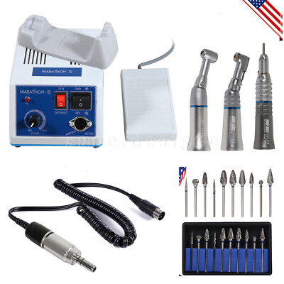 US Dental Lab Marathon Electric Micromotor /Contra Angle Straight Handpiece /Bur