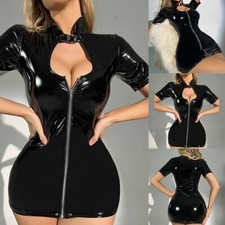 New Women Dress Dresses Bodycon Pvc Bodysuit Sexy Lingerie Top Elastic Slim