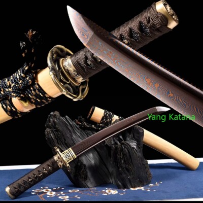 Nice Brass / Damascus Folded Steel Tanto Short Sword Japan Katana Dagger #1060