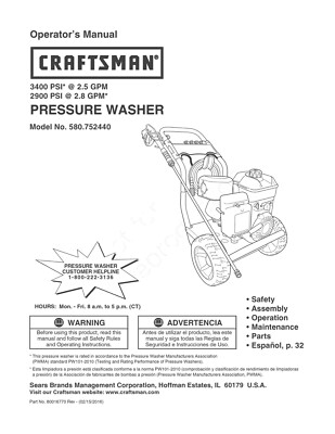 #ad #ad Owners Manual amp; Parts List Craftsman 3400 PSI Pressure Washer Model 580.752440 $19.95