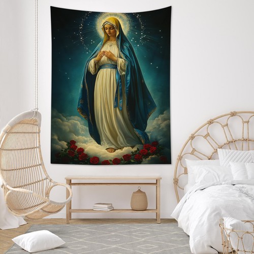 Red Rose Catholic Pictures Virgin Mary Tapestry for Bedroom Living Room Dorm - Picture 5 of 13