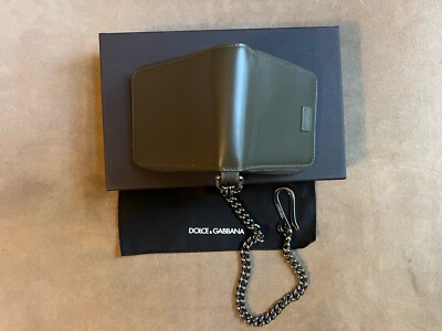 DOLCE & GABBANA MILITARY GREEN YELLOW BIFOLD ZIPPER WALLET KEY