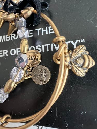 Juego de 2 pulseras Alex and Ani BEE & ROCK y RAW brazalete de lavanda dorado - Imagen 2 de 6