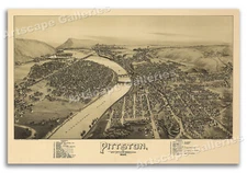 Bird's Eye View 1892 Pittston Pennsylvania Vintage Style City Map - 16x24