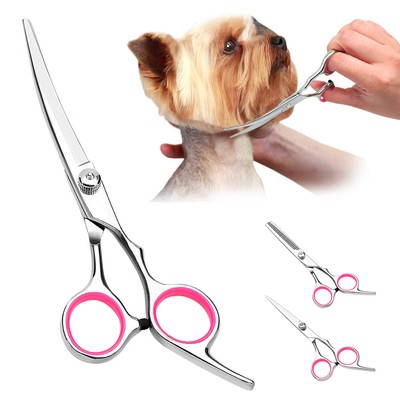 Stainless Steel Dog Hair Scissors Thinning Straight Curved Shears